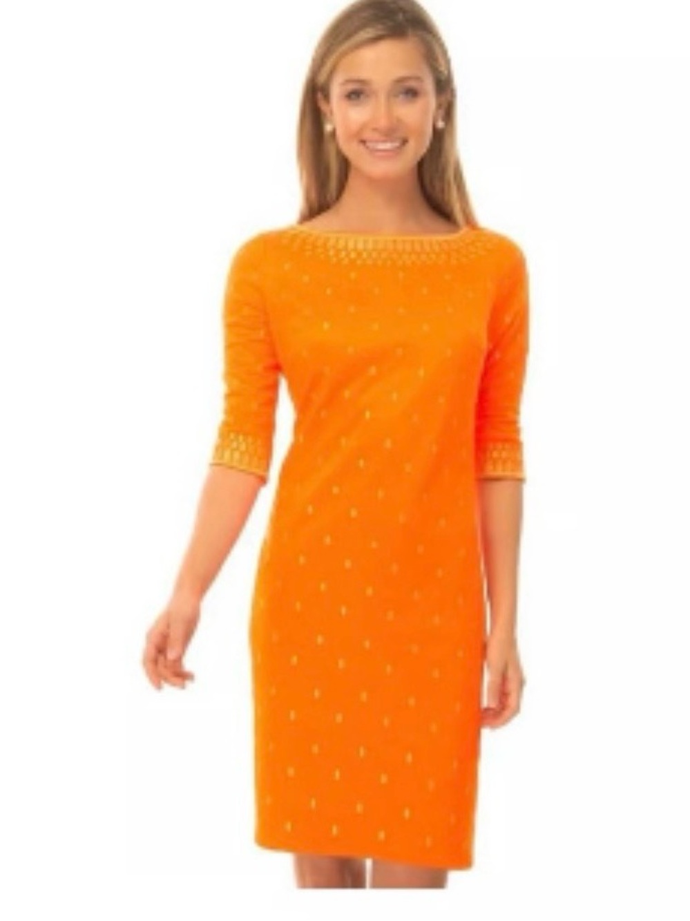 Gretchen Scott Designs Orange Embellished Midi Dress Fully lined well made
